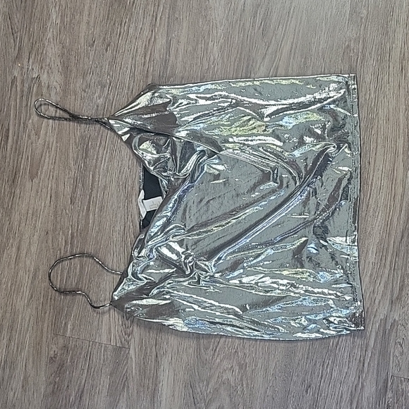H&M Liquid Silver Draped Neckline Strappy Camisole Tank Metallic XL - Picture 6 of 12